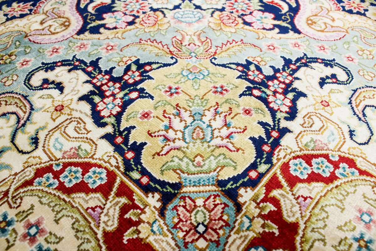 6x9 Navy and Ivory Turkish Silk Rug