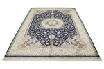 6x9 Navy and Ivory Turkish Silk Rug