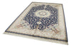 6x9 Navy and Ivory Turkish Silk Rug