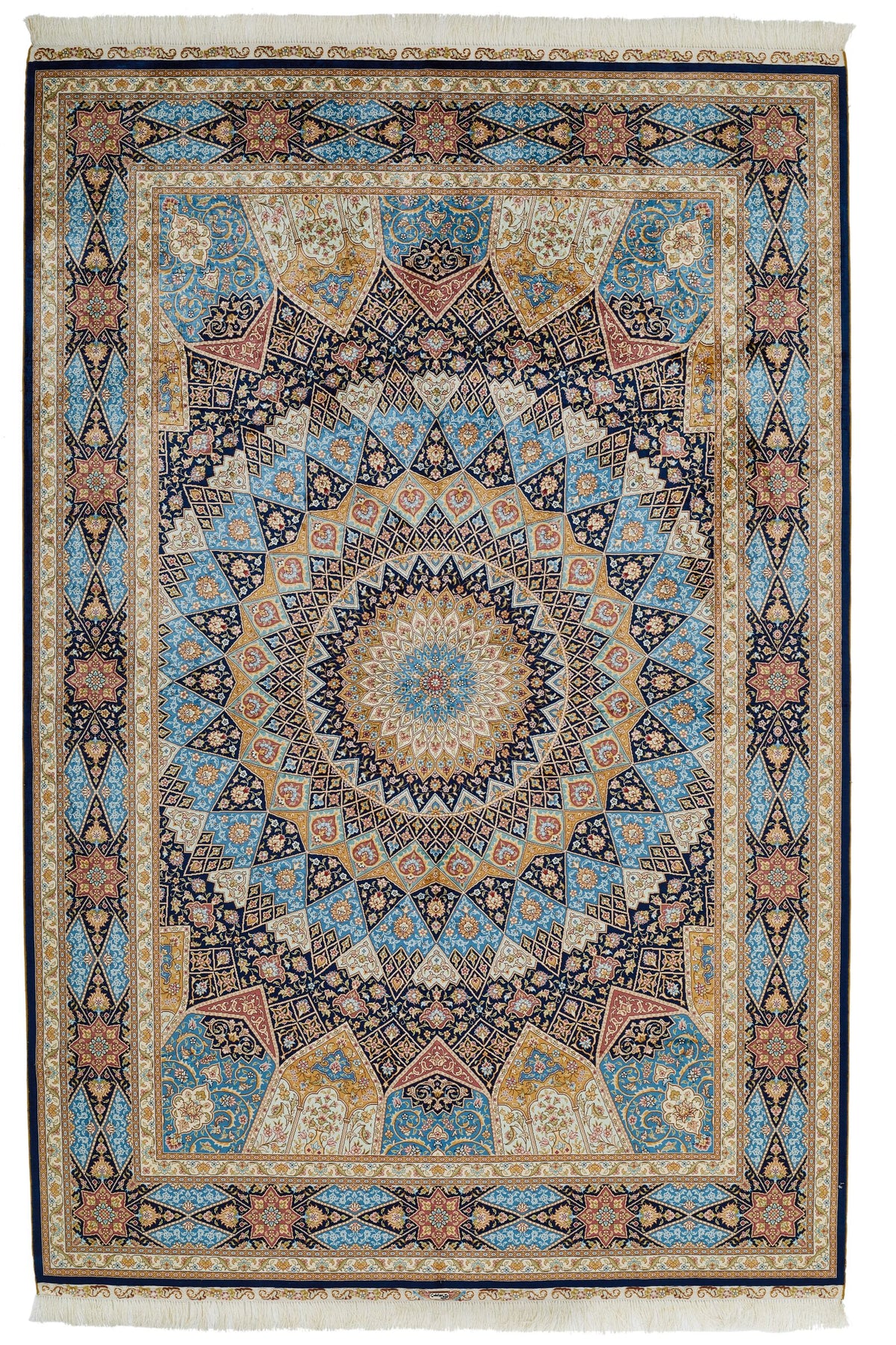 6x9 Navy and Blue Turkish Silk Rug