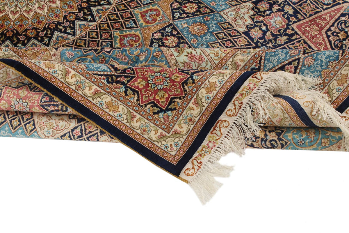 6x9 Navy and Blue Turkish Silk Rug