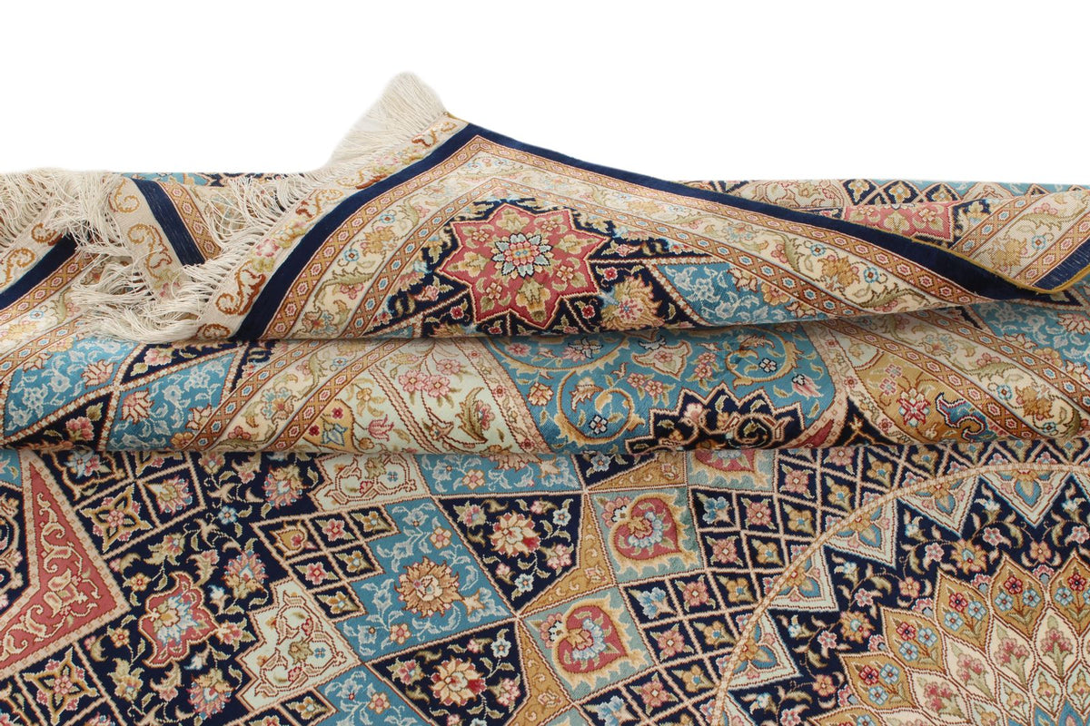 6x9 Navy and Blue Turkish Silk Rug