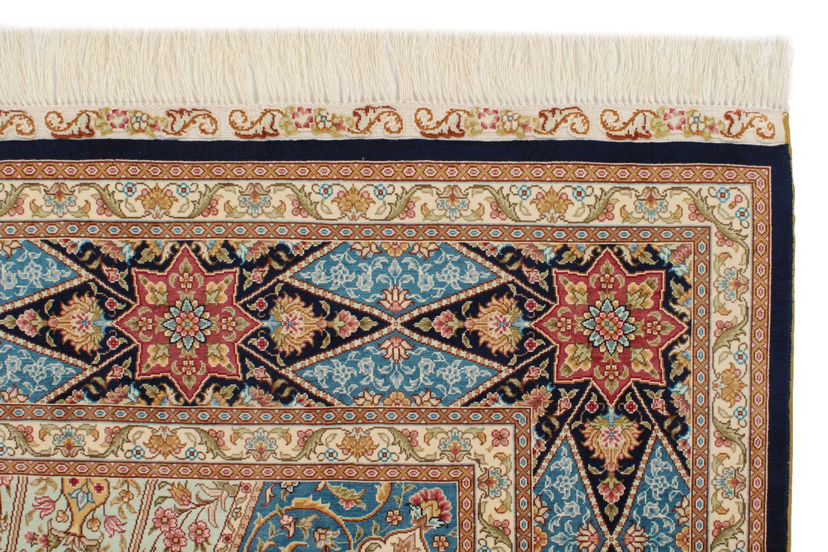 6x9 Navy and Blue Turkish Silk Rug