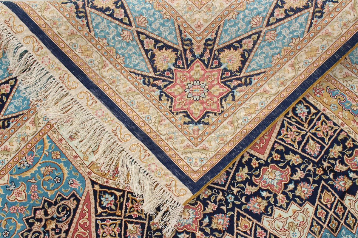 6x9 Navy and Blue Turkish Silk Rug