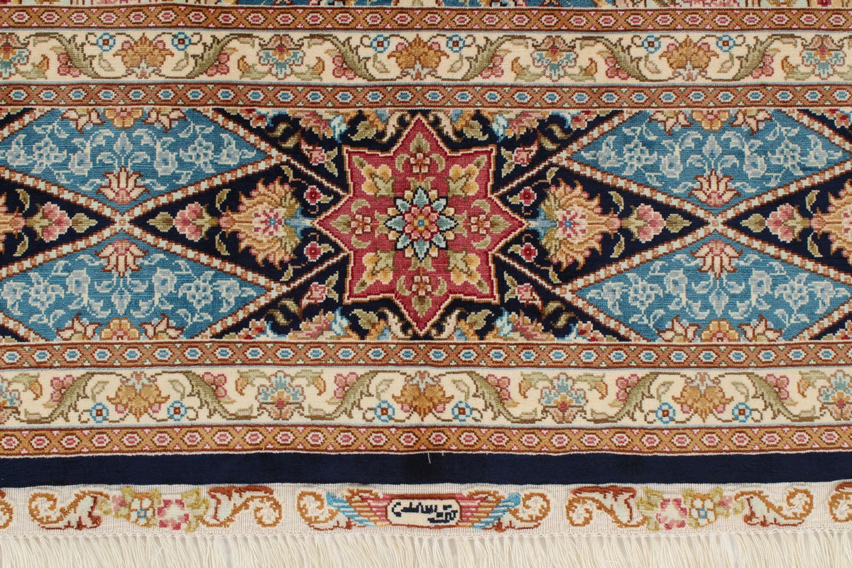 6x9 Navy and Blue Turkish Silk Rug