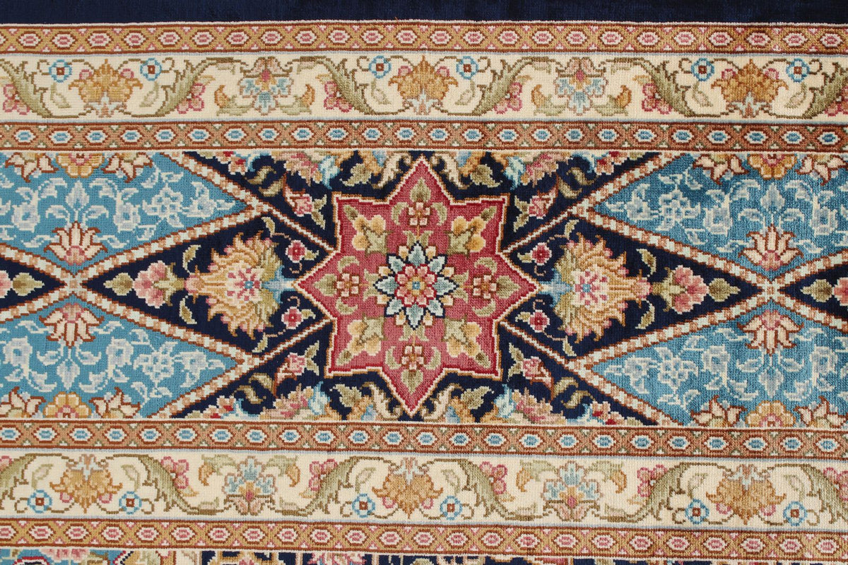6x9 Navy and Blue Turkish Silk Rug