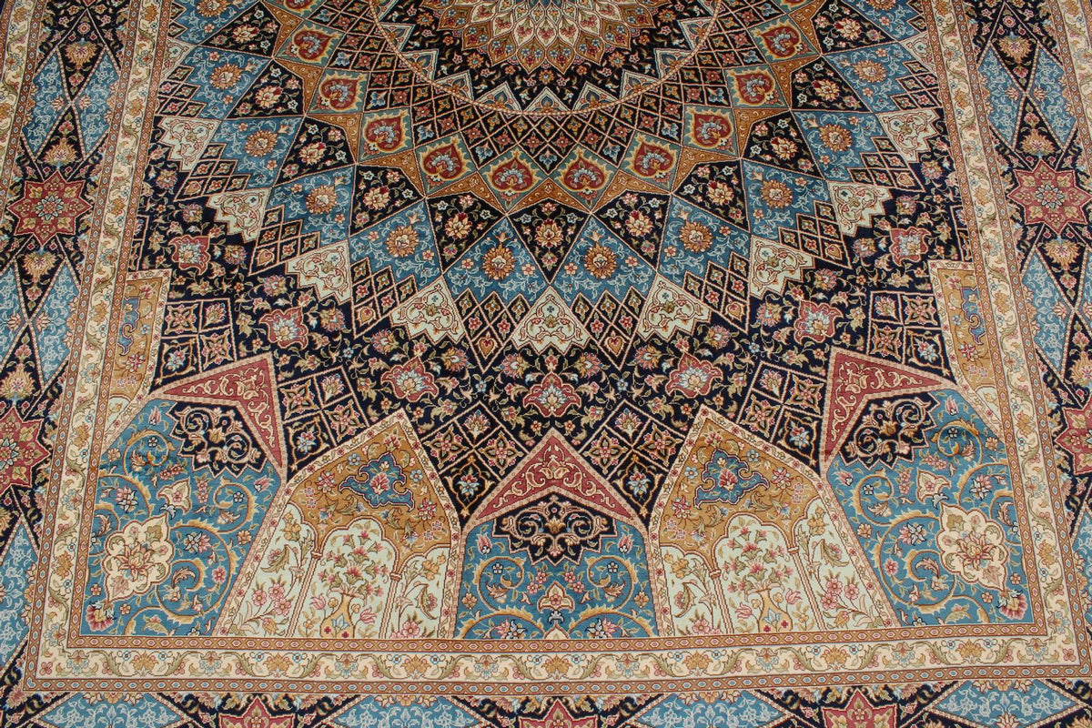 6x9 Navy and Blue Turkish Silk Rug