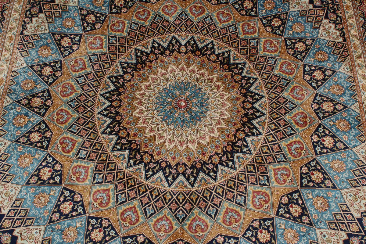 6x9 Navy and Blue Turkish Silk Rug