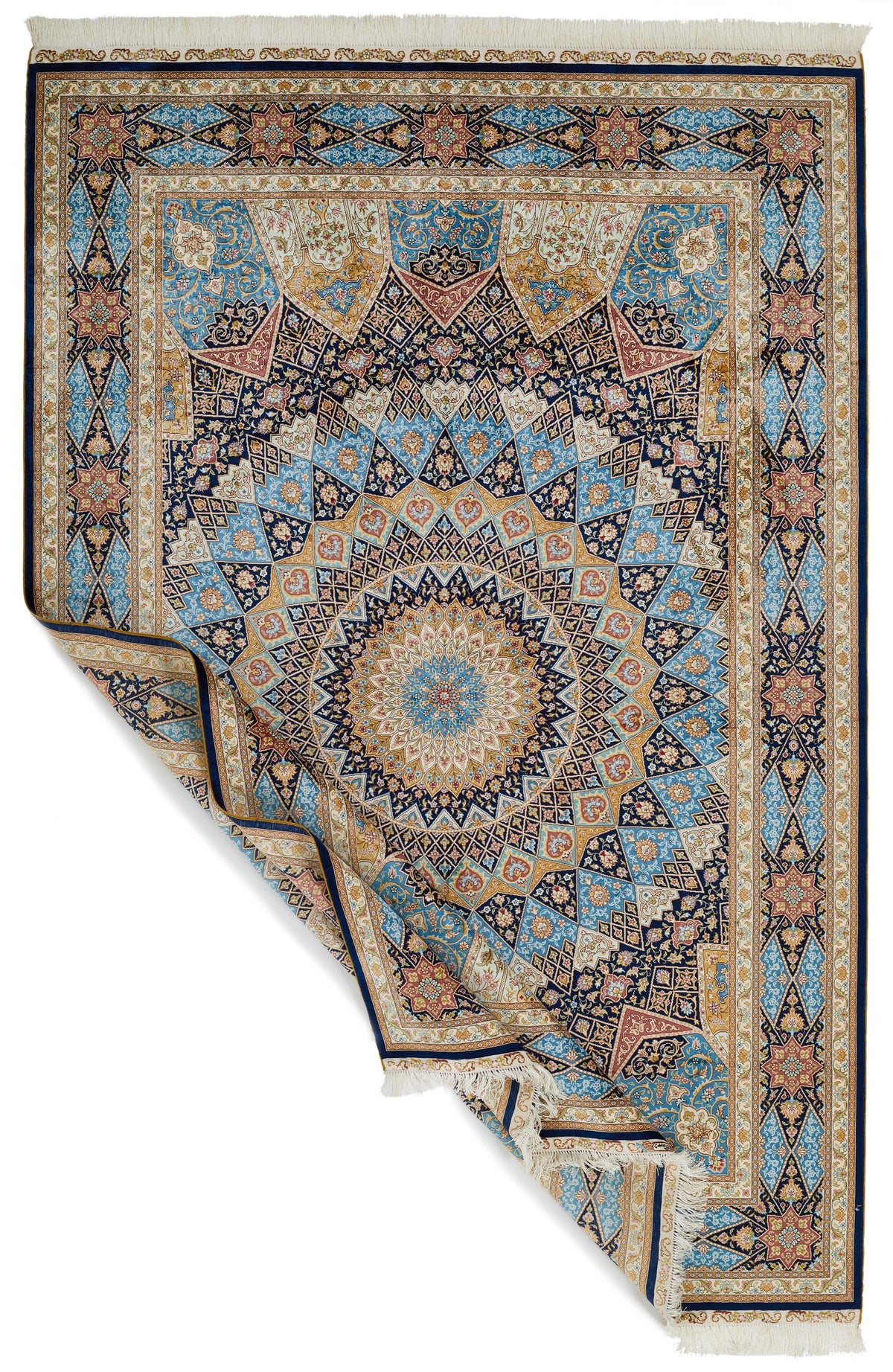 6x9 Navy and Blue Turkish Silk Rug
