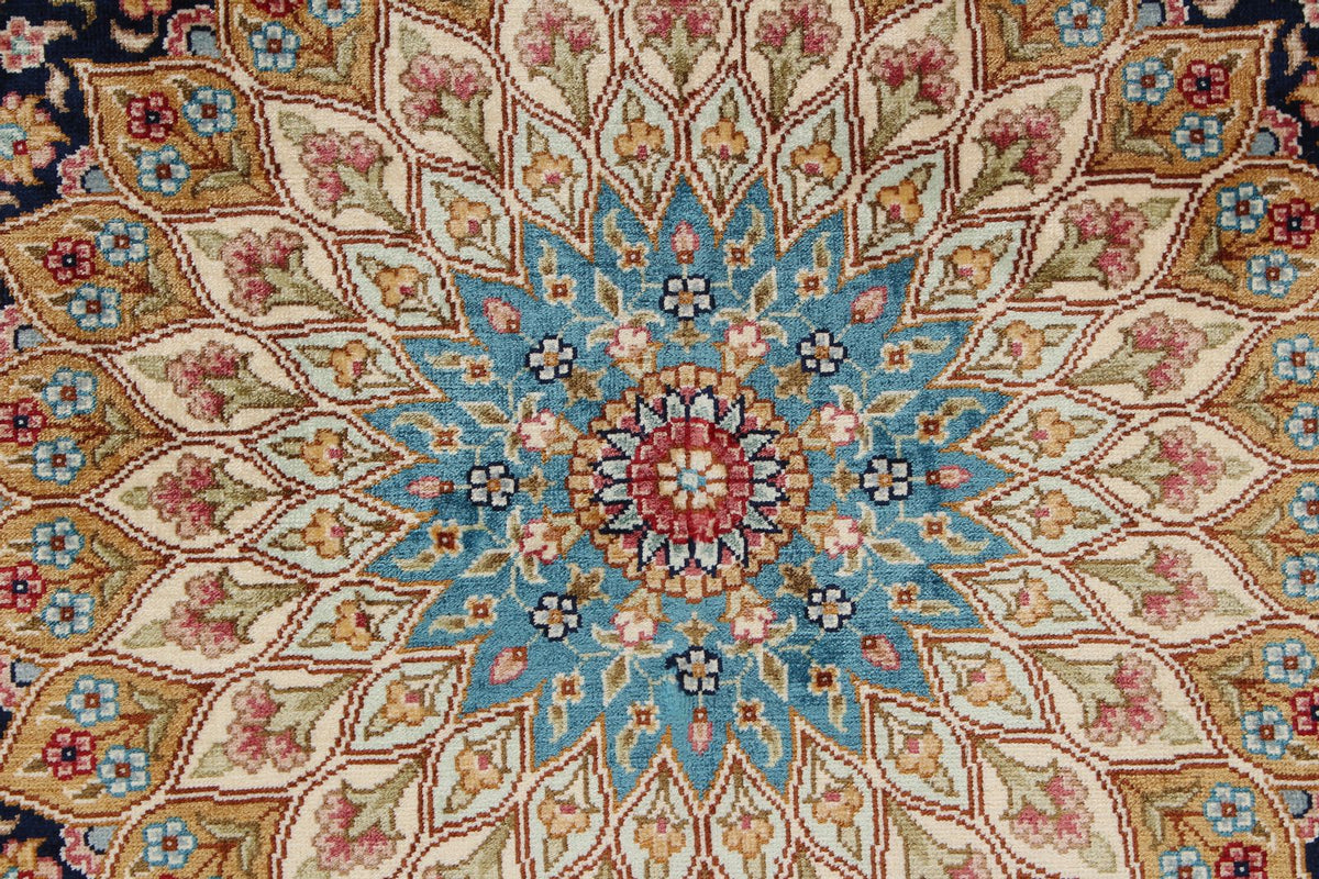 6x9 Navy and Blue Turkish Silk Rug