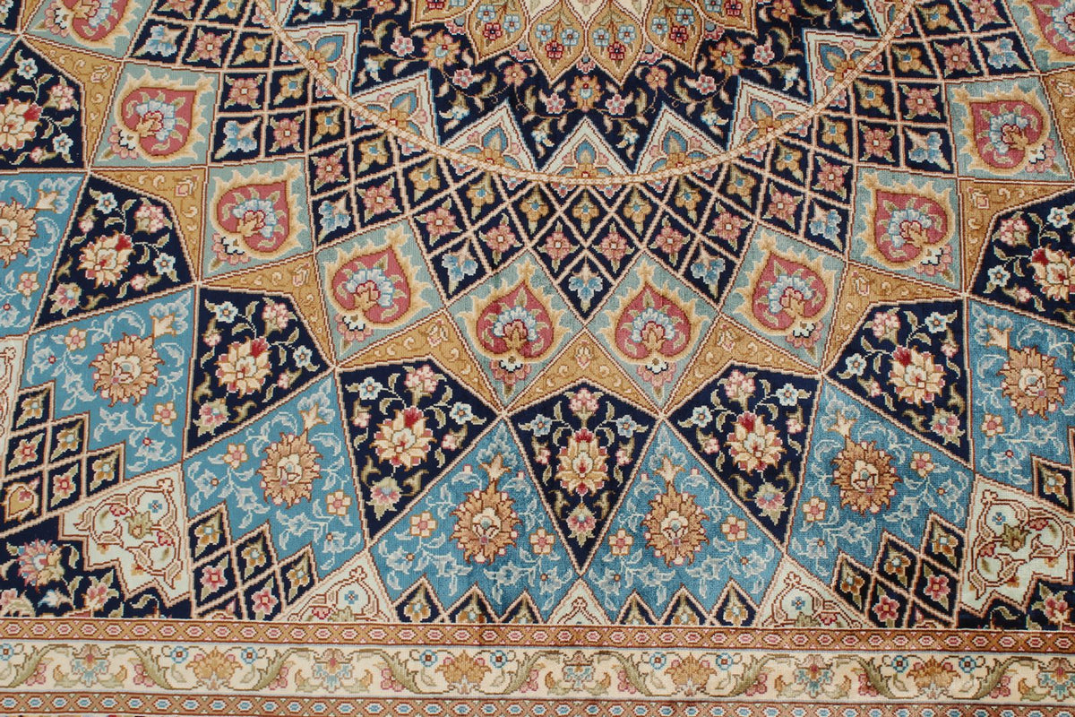 6x9 Navy and Blue Turkish Silk Rug