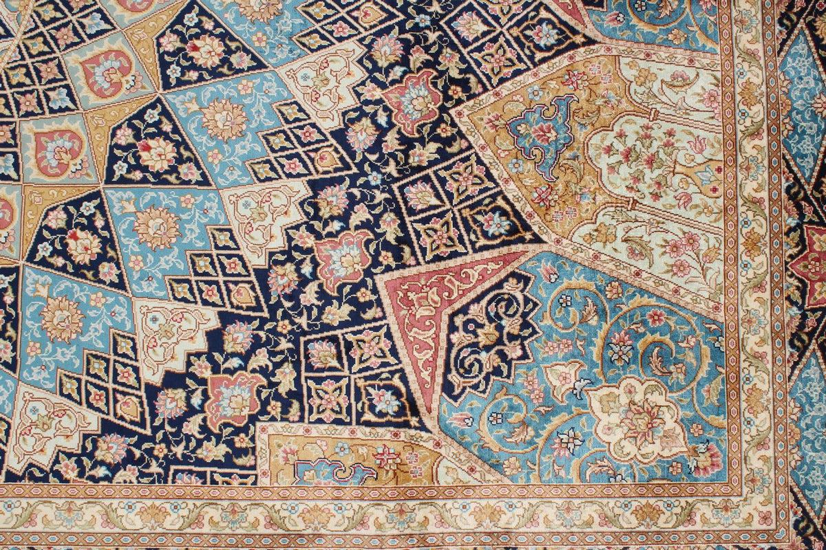 6x9 Navy and Blue Turkish Silk Rug