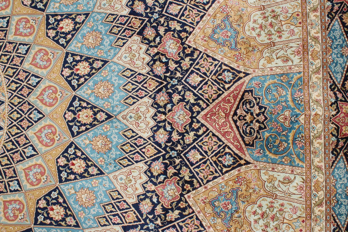 6x9 Navy and Blue Turkish Silk Rug