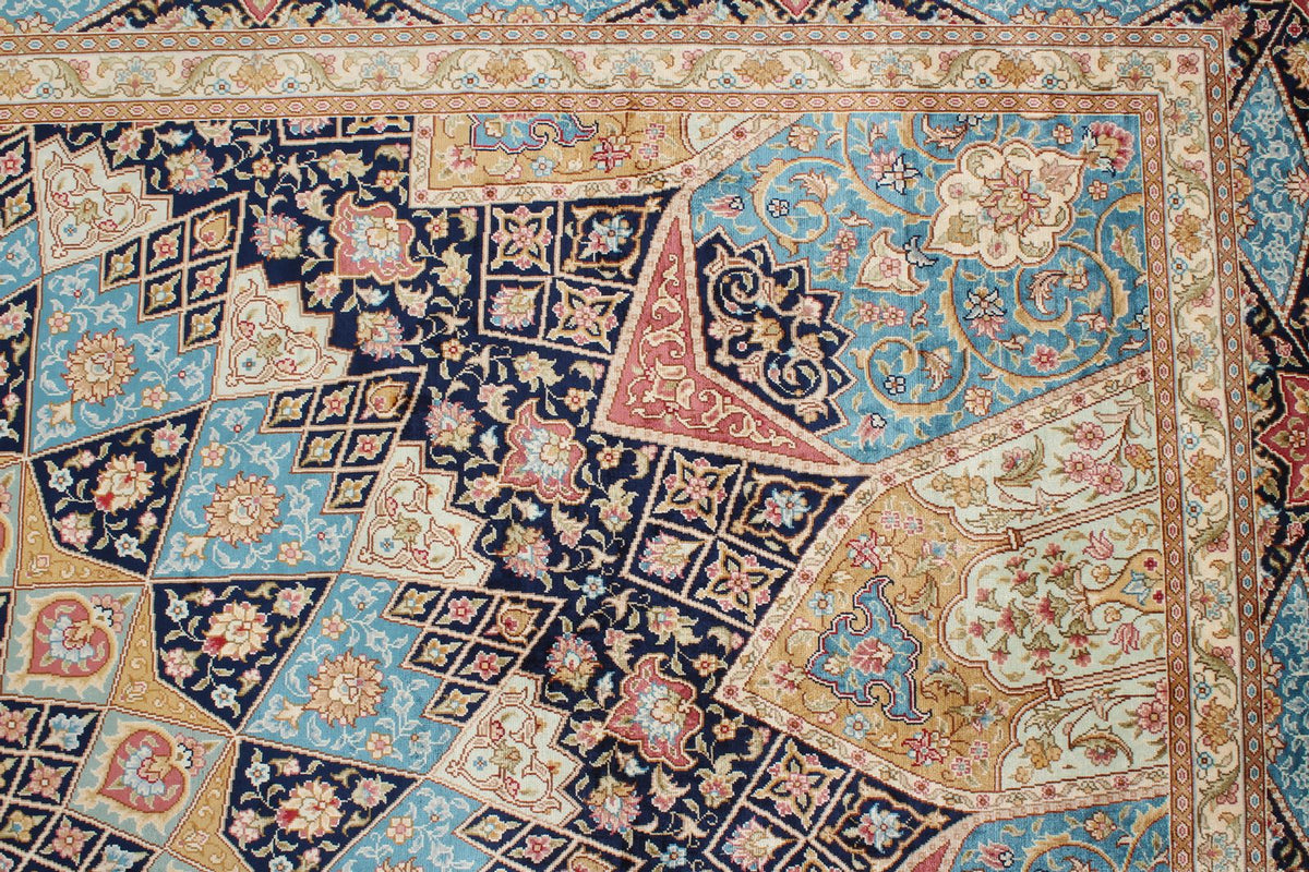 6x9 Navy and Blue Turkish Silk Rug