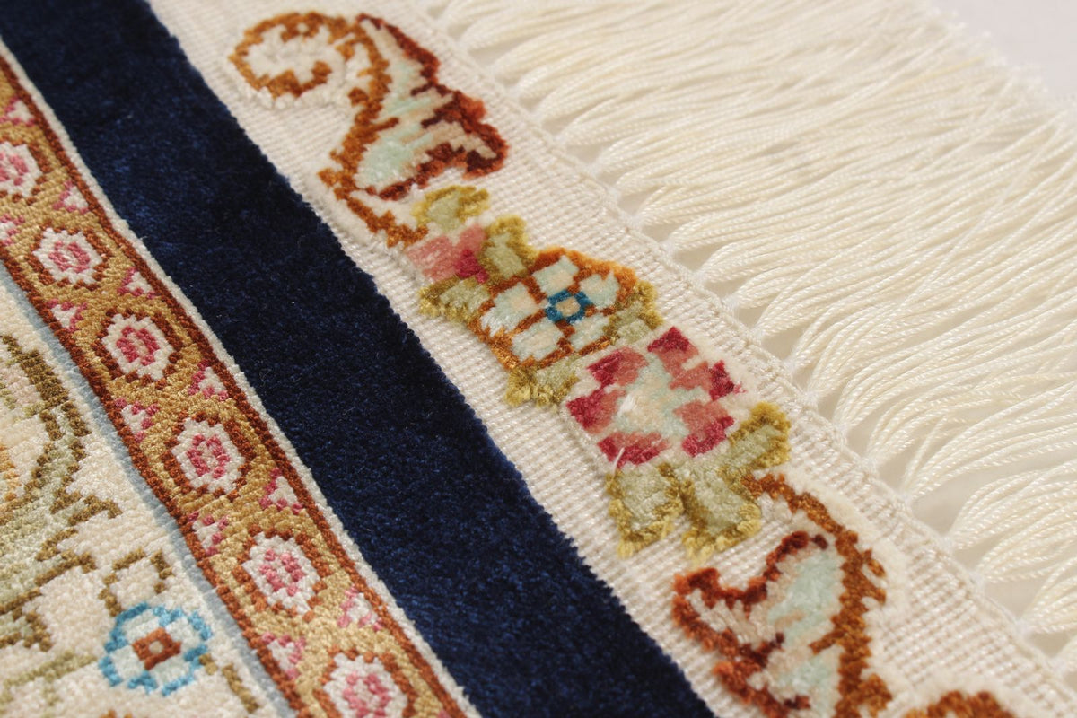 6x9 Navy and Blue Turkish Silk Rug