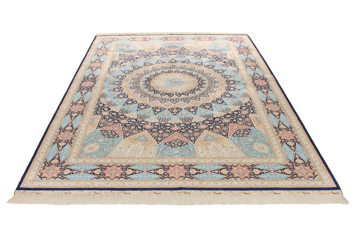 6x9 Navy and Blue Turkish Silk Rug