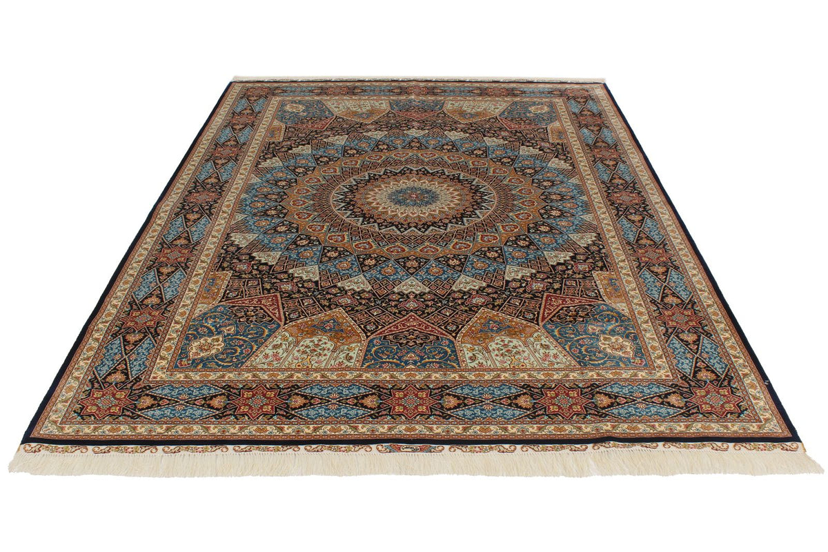 6x9 Navy and Blue Turkish Silk Rug