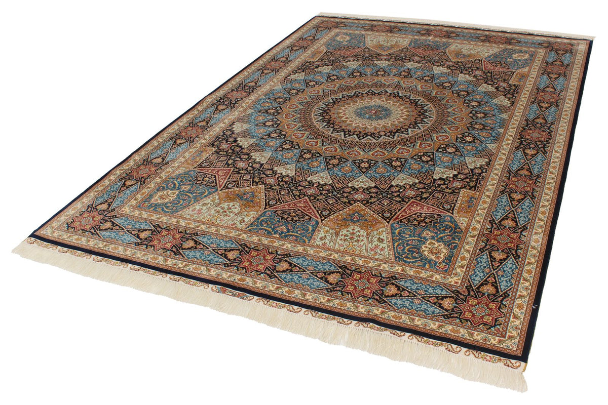 6x9 Navy and Blue Turkish Silk Rug