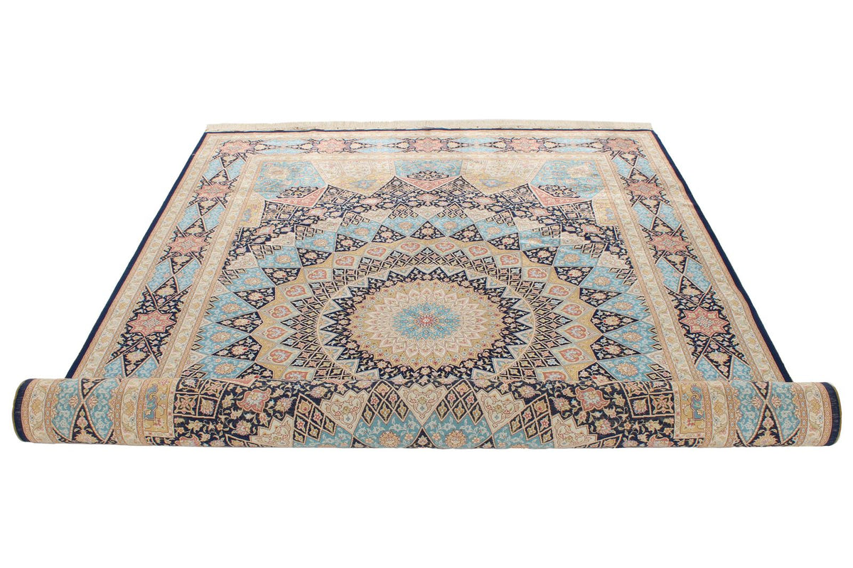6x9 Navy and Blue Turkish Silk Rug