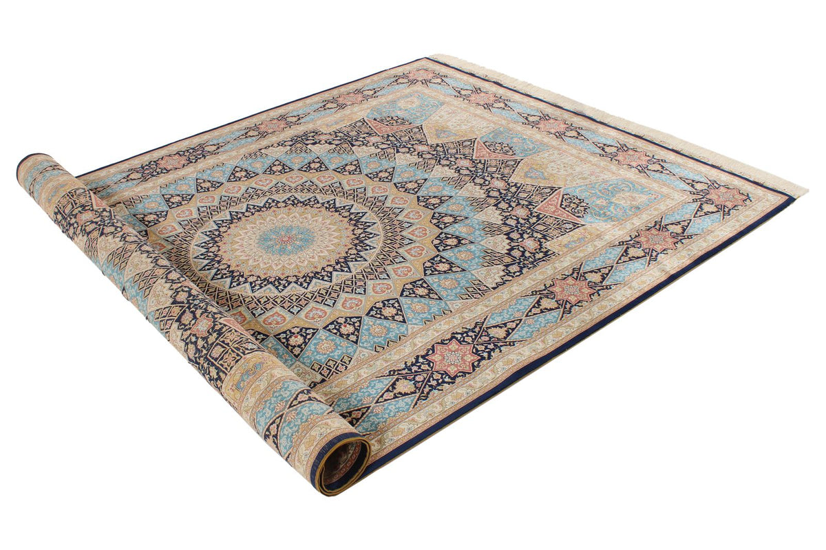 6x9 Navy and Blue Turkish Silk Rug