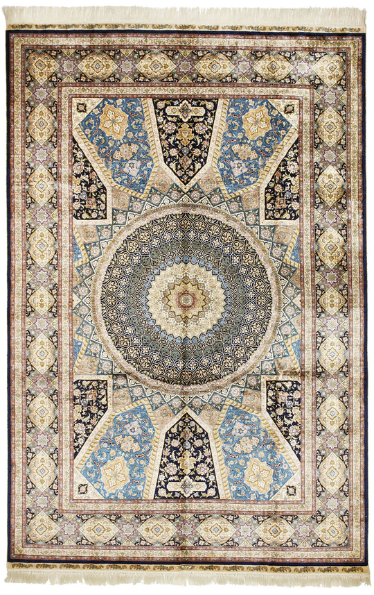 6x9 Blue and Navy Turkish Silk Rug