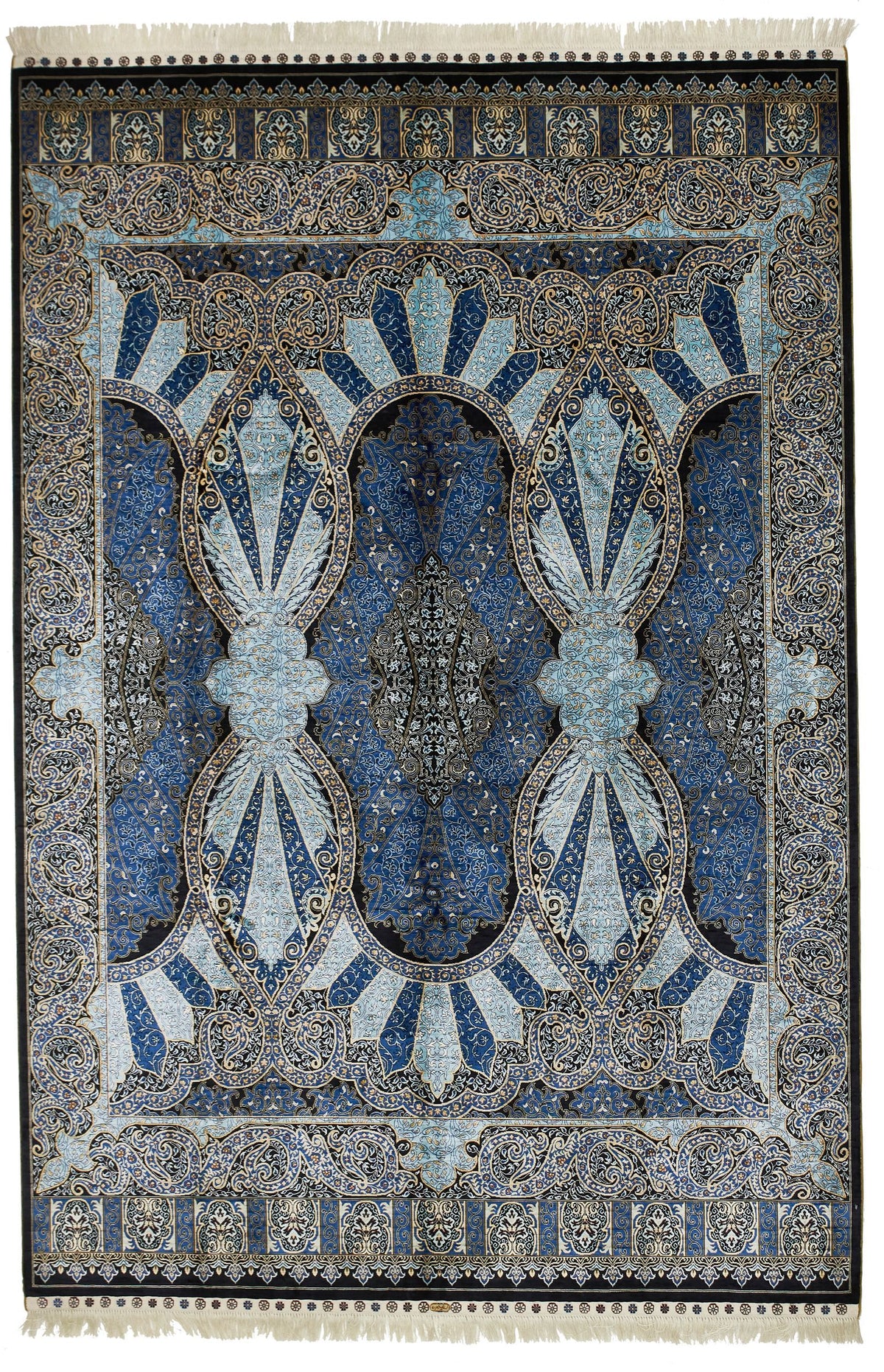 6x9 Black and Navy Turkish Silk Rug