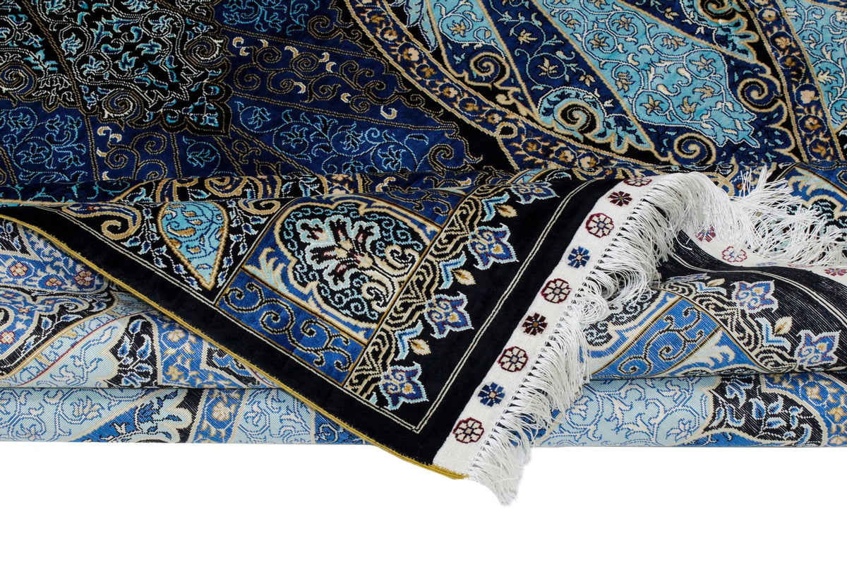 6x9 Black and Navy Turkish Silk Rug