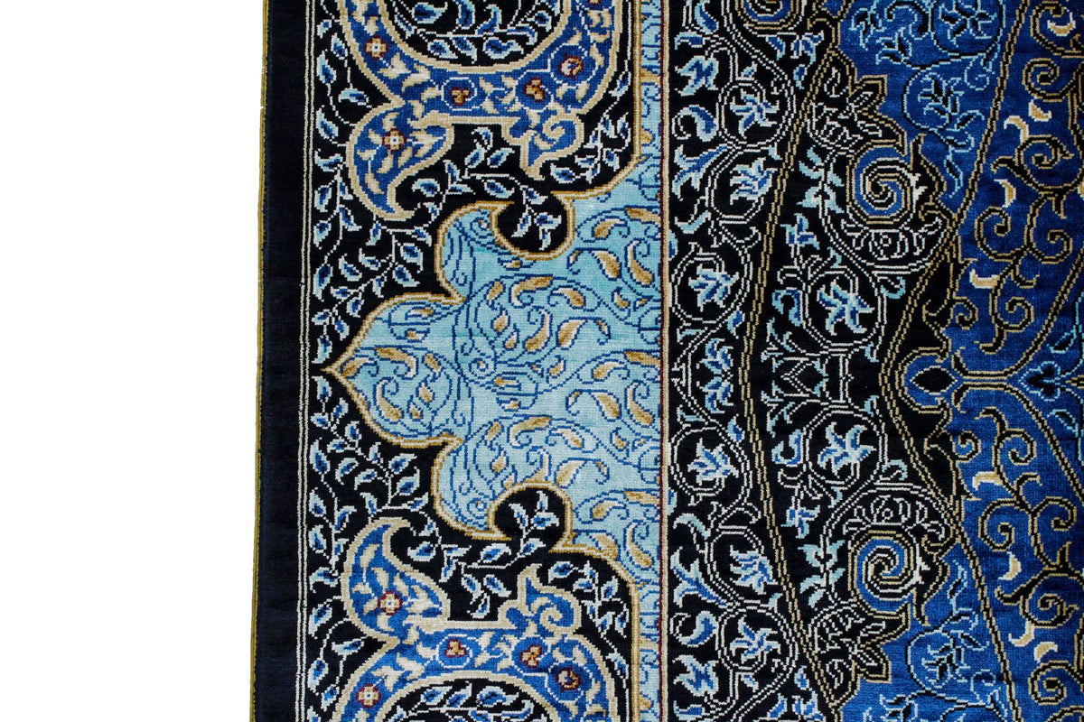 6x9 Black and Navy Turkish Silk Rug