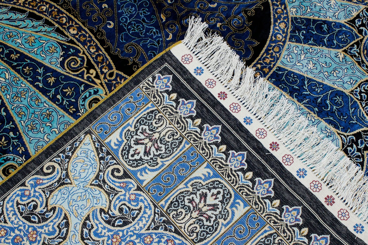 6x9 Black and Navy Turkish Silk Rug