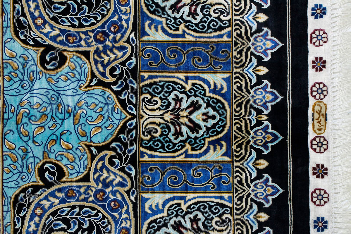 6x9 Black and Navy Turkish Silk Rug