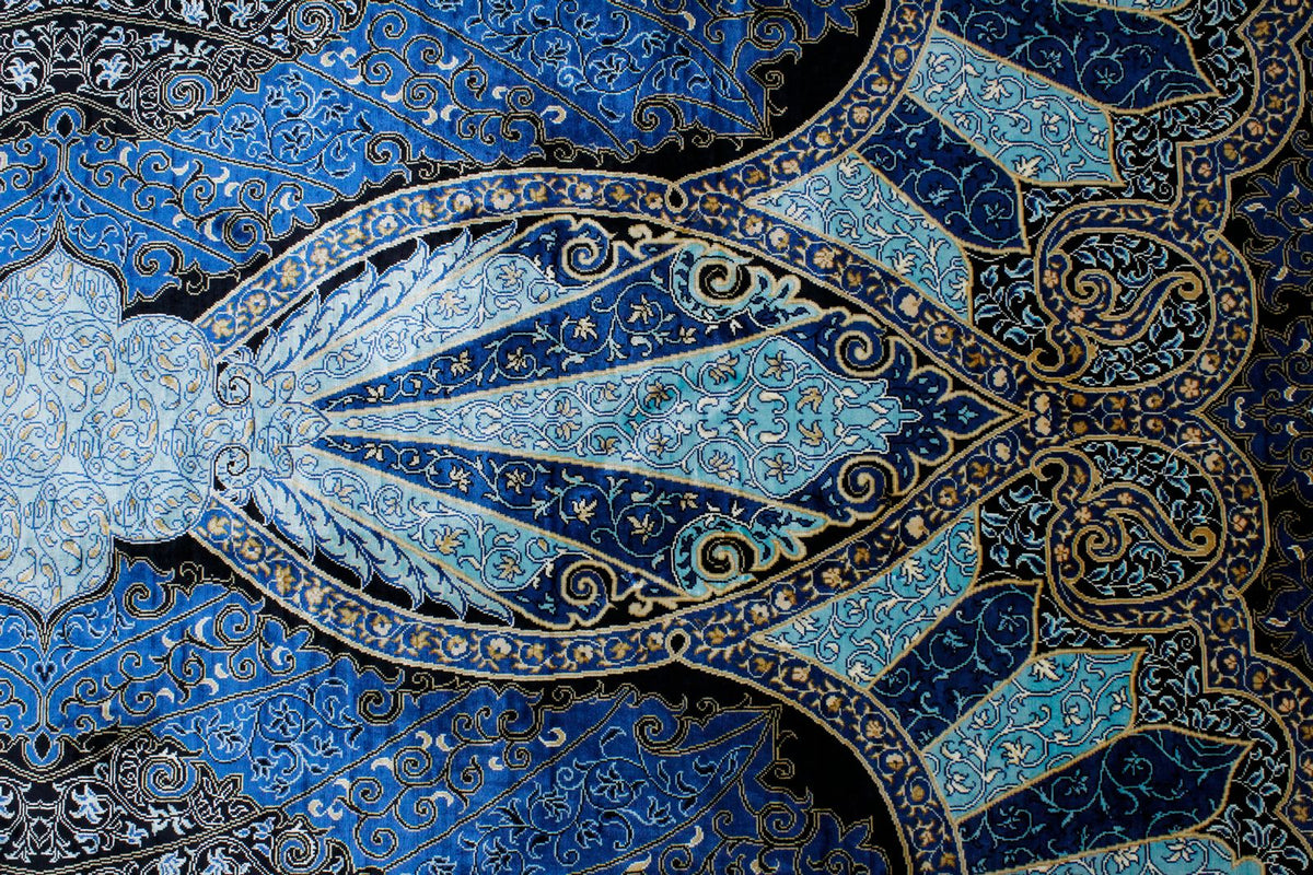6x9 Black and Navy Turkish Silk Rug
