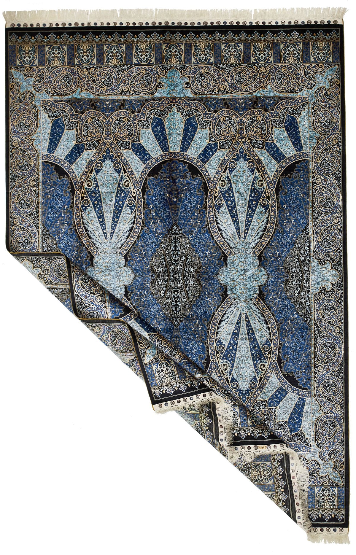 6x9 Black and Navy Turkish Silk Rug