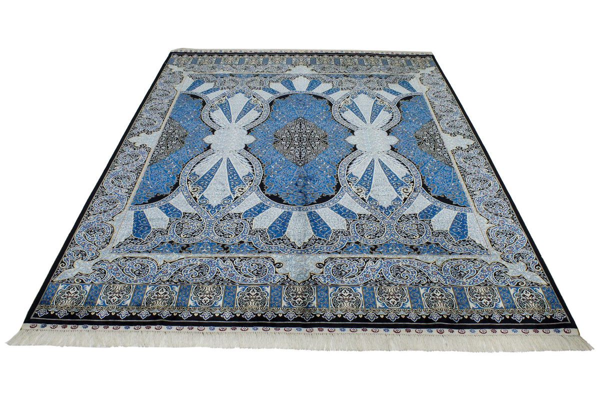 6x9 Black and Navy Turkish Silk Rug