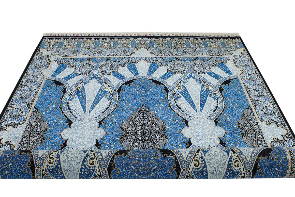 6x9 Black and Navy Turkish Silk Rug