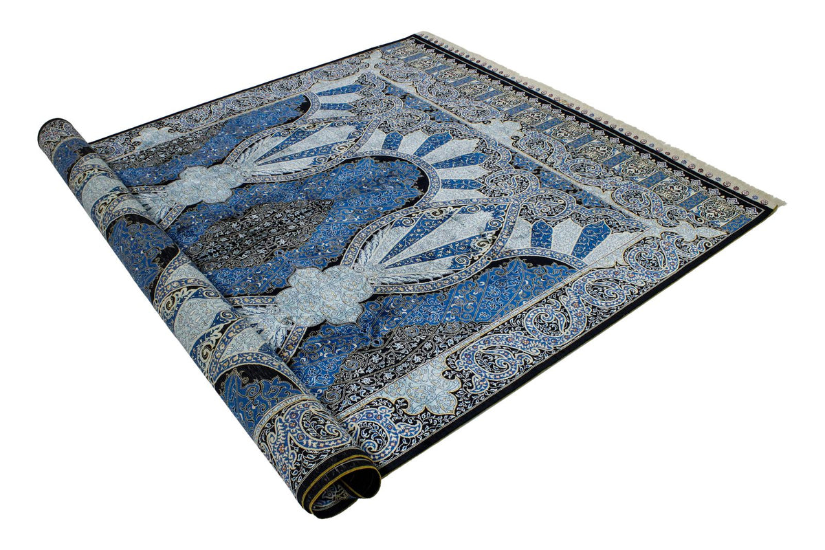 6x9 Black and Navy Turkish Silk Rug