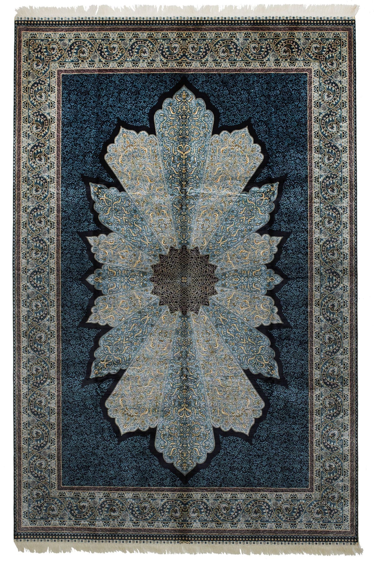 6x9 Black and Blue Turkish Silk Rug