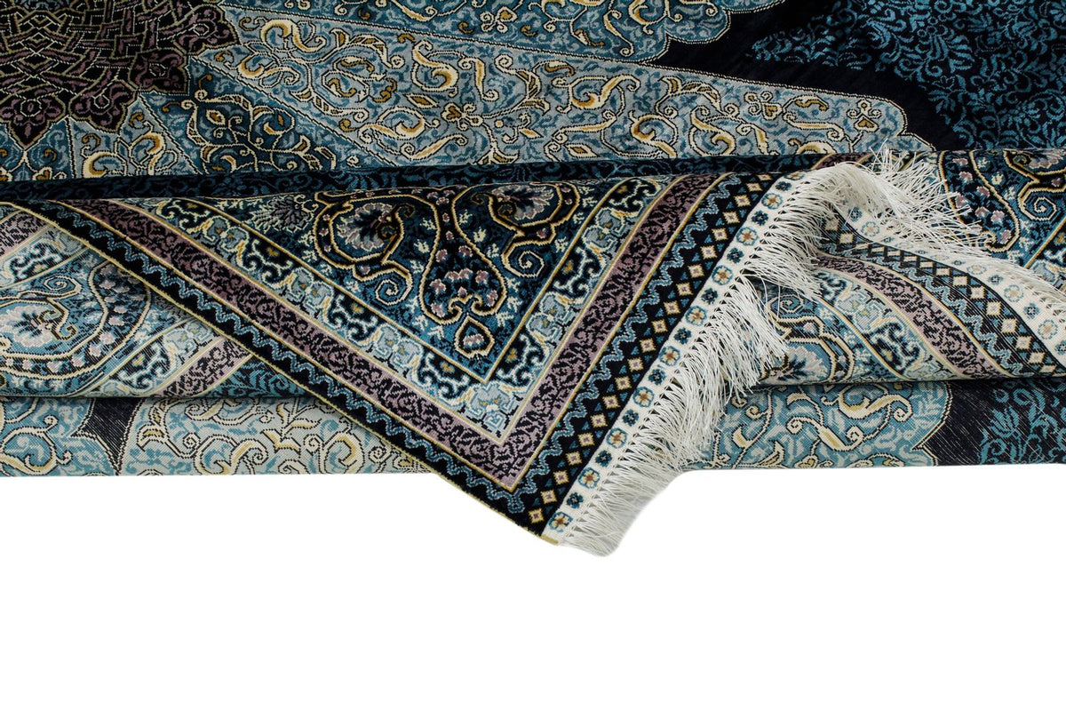 6x9 Black and Blue Turkish Silk Rug