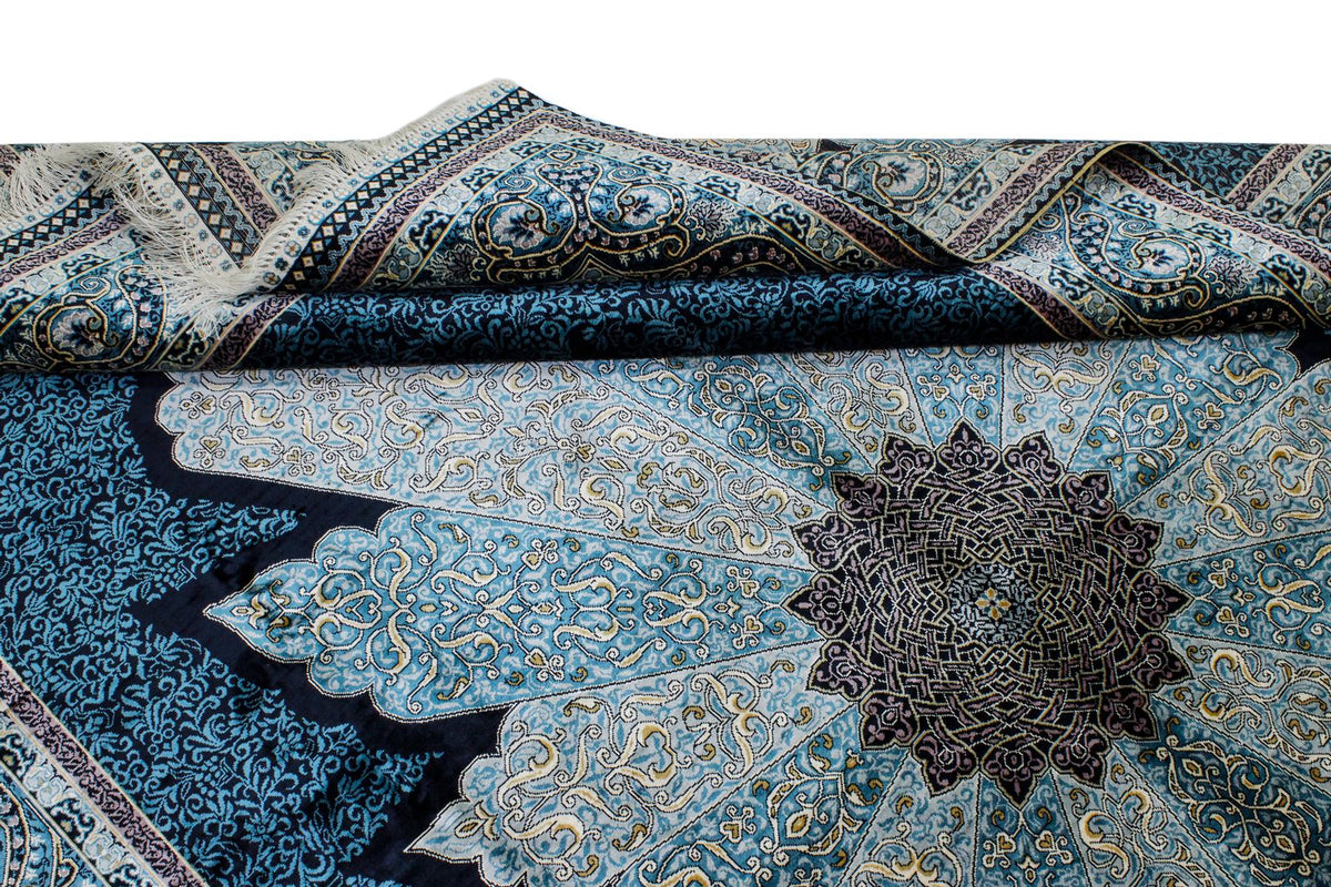 6x9 Black and Blue Turkish Silk Rug