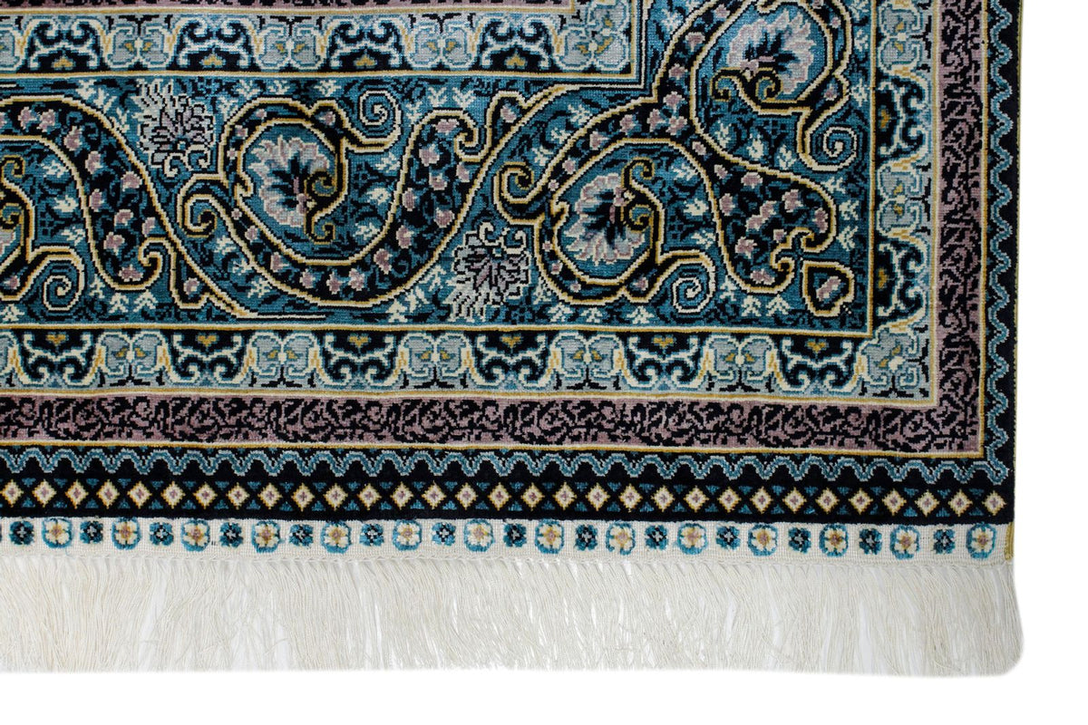 6x9 Black and Blue Turkish Silk Rug