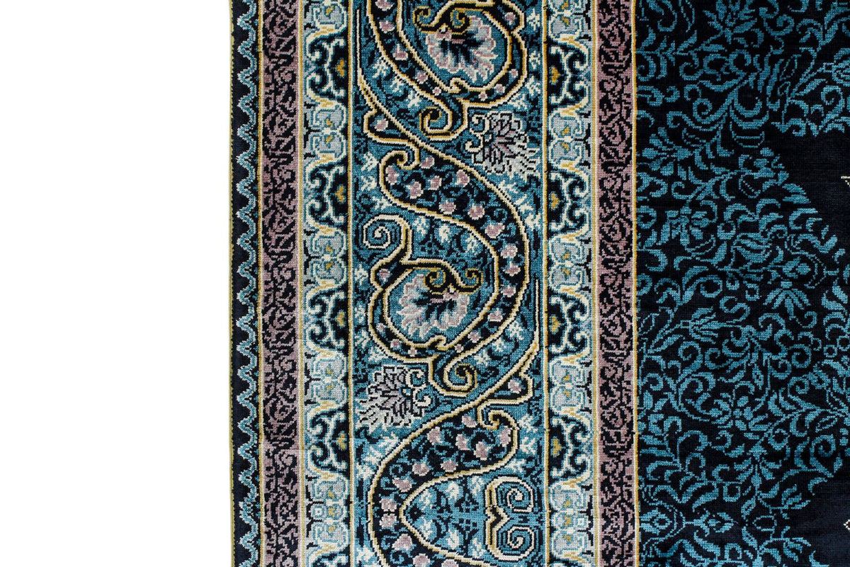 6x9 Black and Blue Turkish Silk Rug