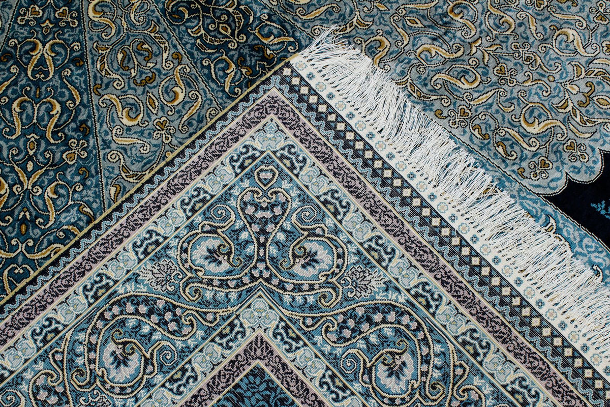 6x9 Black and Blue Turkish Silk Rug