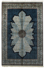 6x9 Black and Blue Turkish Silk Rug
