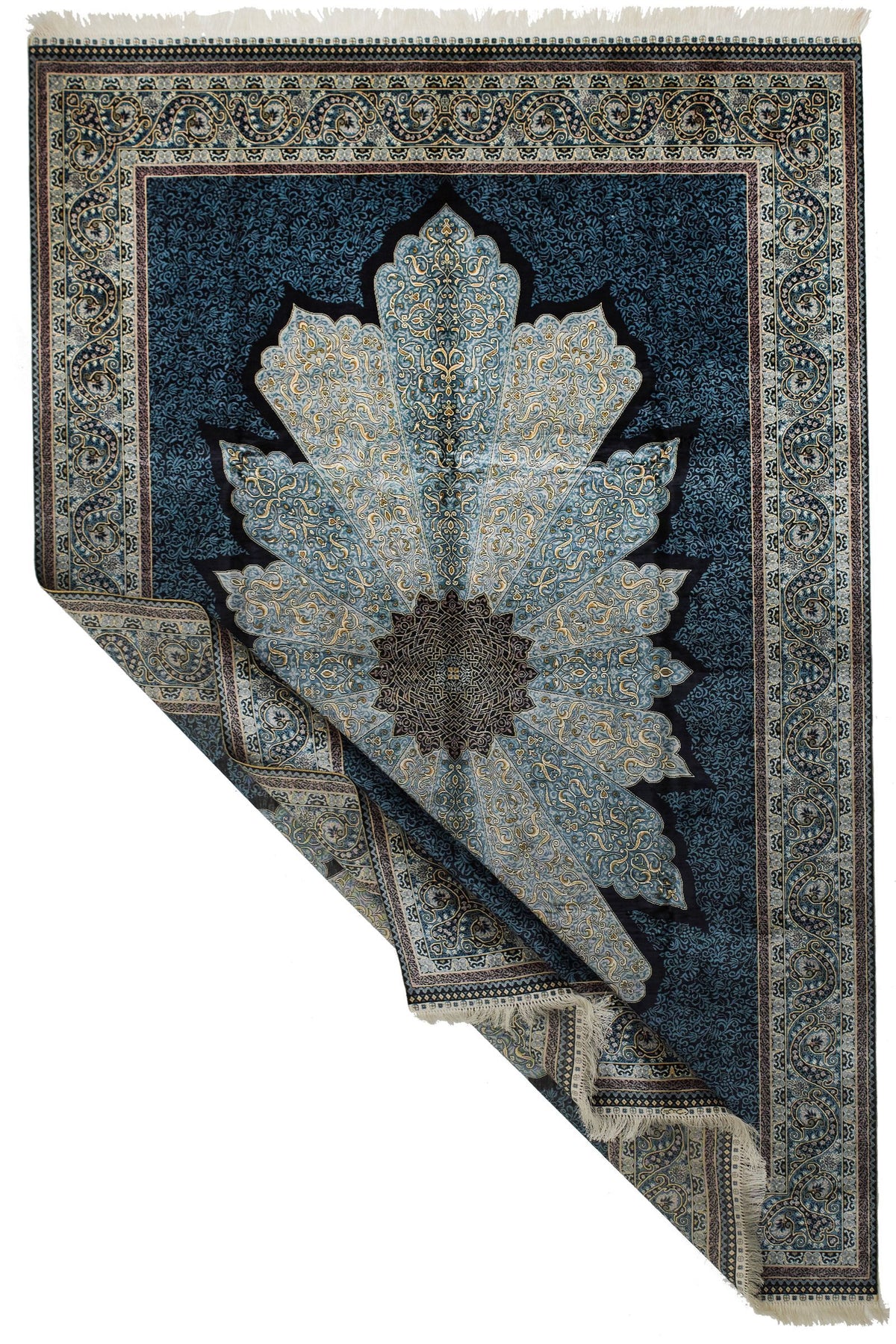 6x9 Black and Blue Turkish Silk Rug