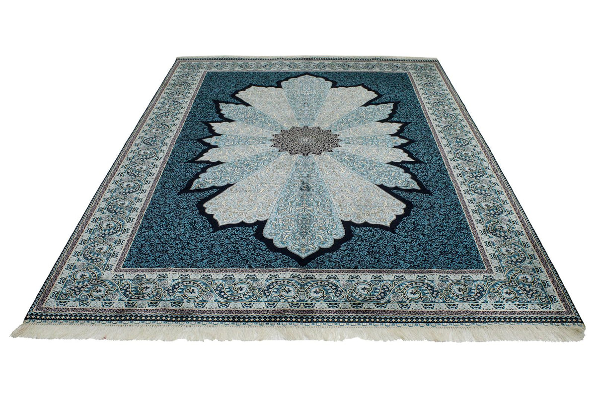 6x9 Black and Blue Turkish Silk Rug