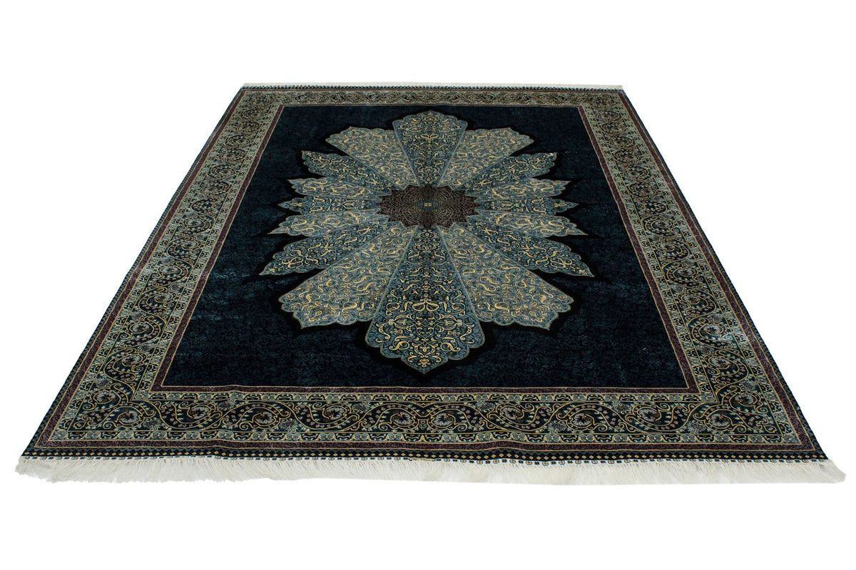 6x9 Black and Blue Turkish Silk Rug