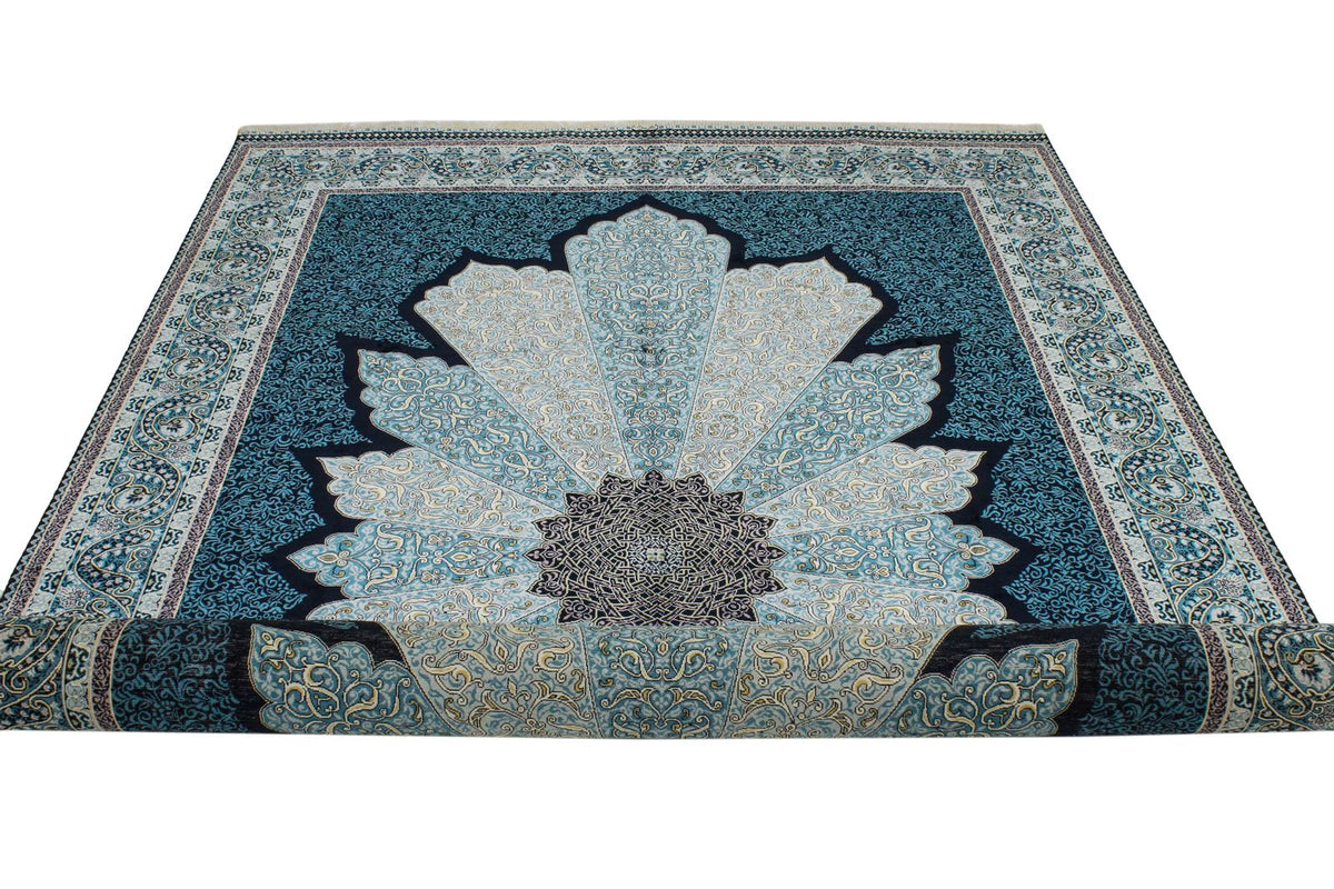 6x9 Black and Blue Turkish Silk Rug