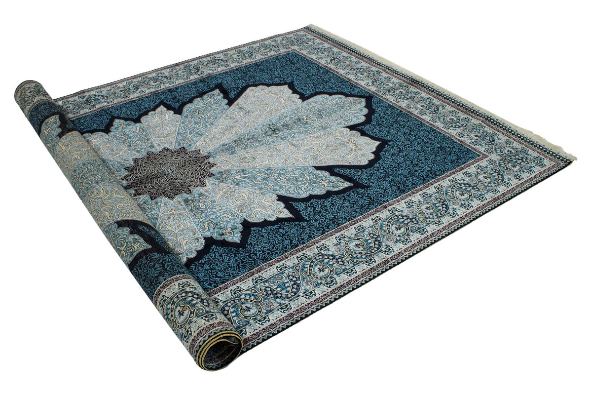 6x9 Black and Blue Turkish Silk Rug