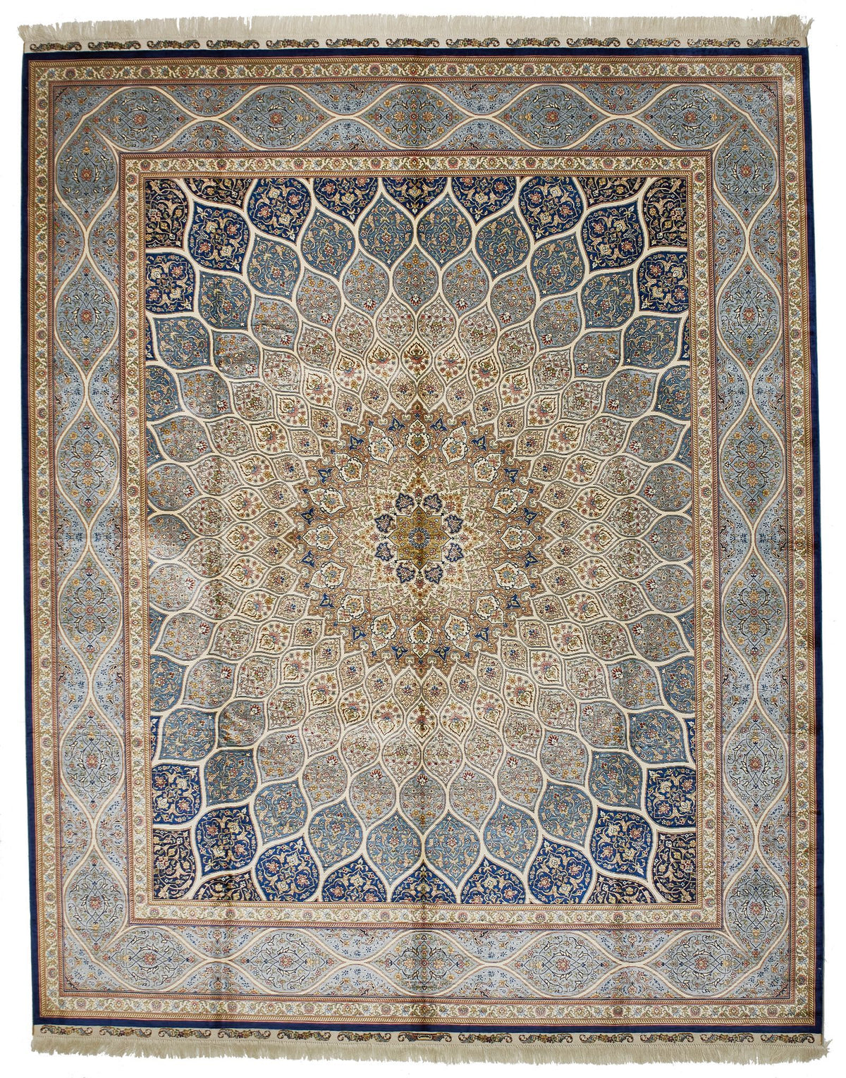 8x10 Navy and Blue Turkish Silk Rug