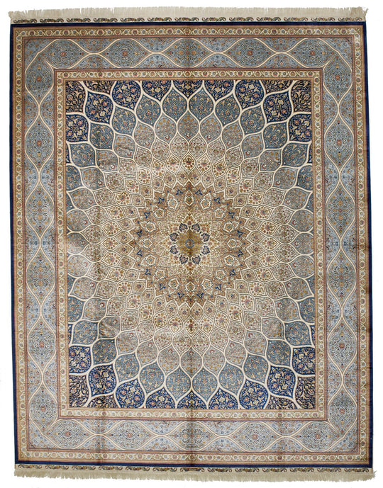 8x10 Navy and Blue Turkish Silk Rug