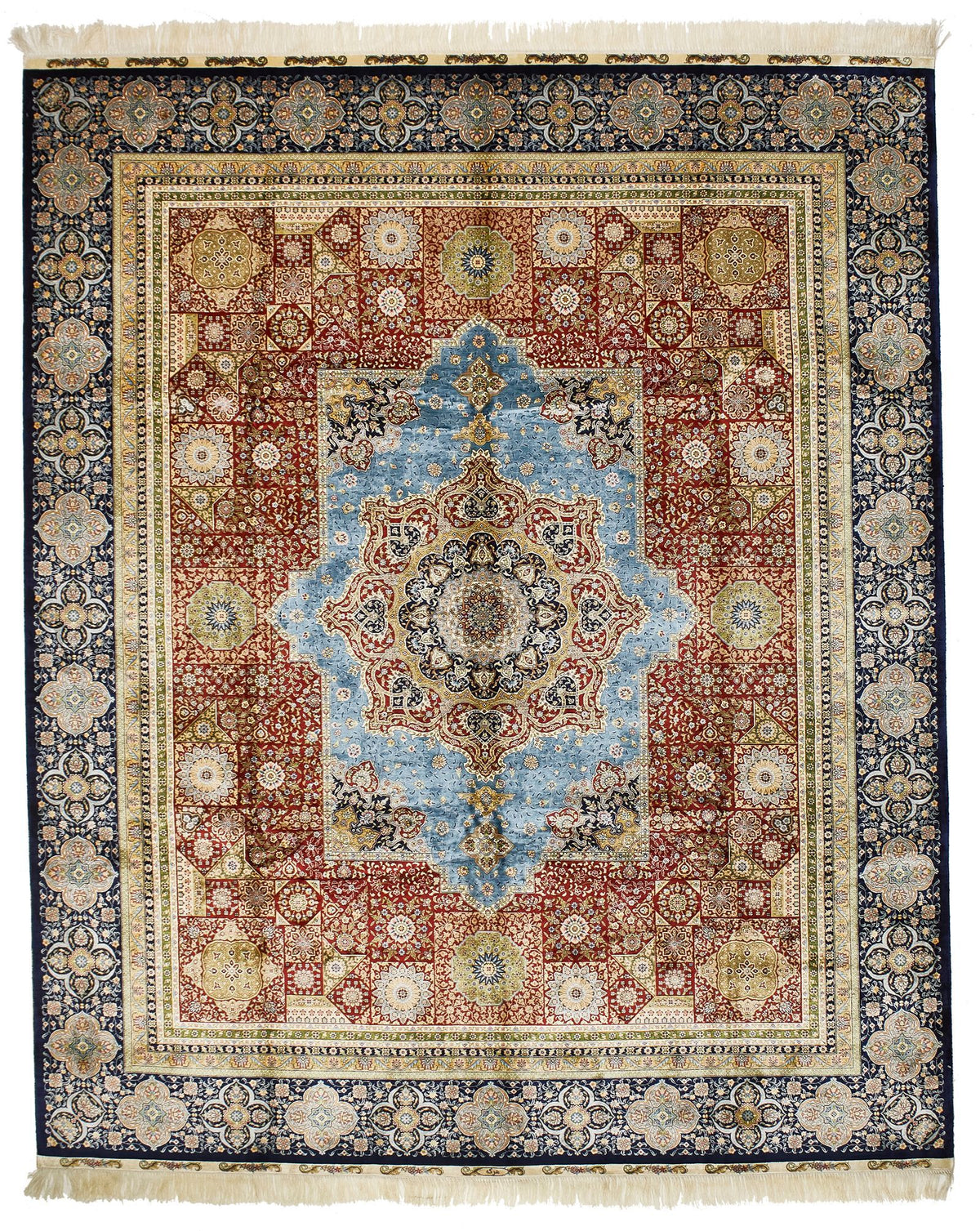 8x10 Red and Navy Turkish Silk Rug